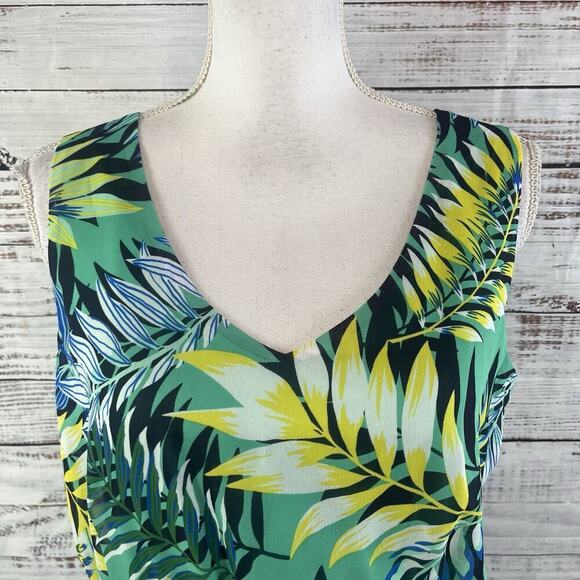 Nine West Dress size 8 Long Maxi Green Yellow Floral Tropical Wedding Hawaiian - Picture 6 of 16